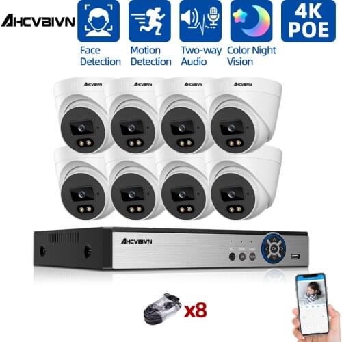 8CH 8MP Ultra HD CCTV POE Camera Two-way Audio H.265 Kit 4K NVR Outdoor Home Waterproof Video Security Surveillance System Kits