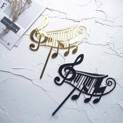 Acrylic Musical Signs Cake Topper Happy Birthday Gold Music Cupcake Topper For Wedding Birthday Music Party Cake Decorations