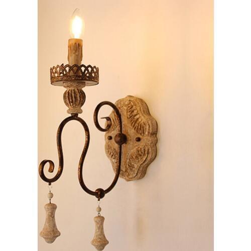 American old wall lamp vintage carved wooden bedside lamp Nordic garden wrought iron bedroom dining room Crown Wall lamp