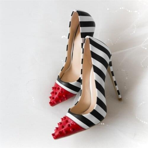 Free shipping fashion women Pumps lady zebra red spikes Pointy toe high heels shoes size33-43 12cm 10cm 8cm Stiletto heeled