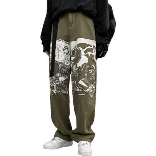 Cartoon Pattern Print Jeans Women Streetwear Jeans Vintage Man Jeans Loose High Waist Wide Leg Pants Casual Straight Jeans