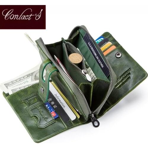 Contacts Wallet Women Zipper Genuine Leather Short Wallets Quality Coin Purse Women Hasp Button Purse With Credit Cards Holder