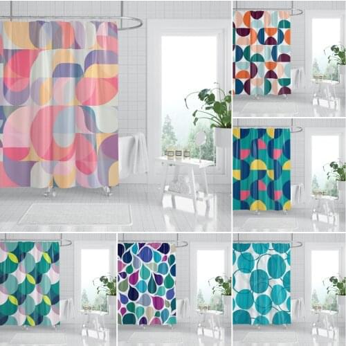 Colorful Geometric Pattern Shower Curtains Modern Concise Waterproof And Mildew Bathtub Drapes Set With Plastic Hooks