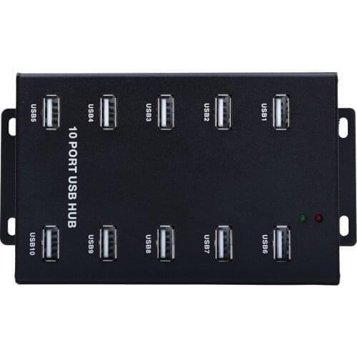 Ladagogo Portable Black 10 Port USB 2.0 HUB 600mA Output USB 2.0 HUB Metal Hub for PC & laptop accessories with Surge Protection