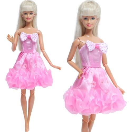 Fashion Pink Dress Evening Party Gown Bow-knot Ball Skirt Princess Clothes for Barbie Doll Baby Girl Accessories DIY House Toy