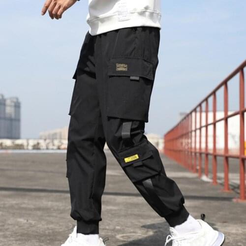Men Trousers Multi Pockets Long Pants All Match Hip Hop Solid Color Men Casual Sports Cargo Pants Loose Streetwear