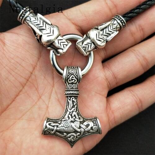 Viking Thors hammer mjolnir wolf pendant necklace viking scandinavian norse necklace Men with Dragon Head Necklace Drop Shipp