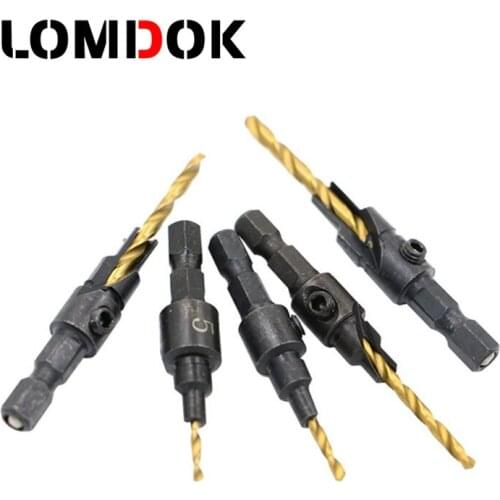 5pcs HSS Countersink Drill Bit Set Quick Change 1/4" Hex Shank Trim Screw #5 #6 #8 #10 #12 Counter Bore Screw Woodworking Tools