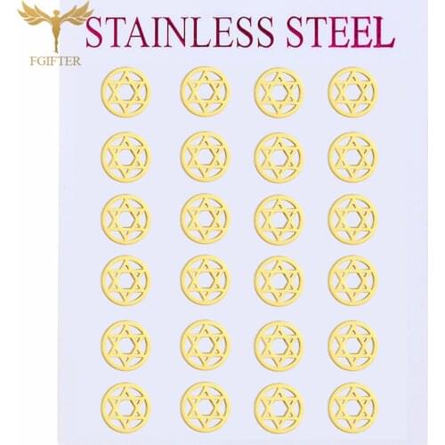 Six-Pointed Star Earrings Set 18k Gold-Plated Stainless Steel Fashion Geometric Round Stud Earrings Temperament Woman Jewelry