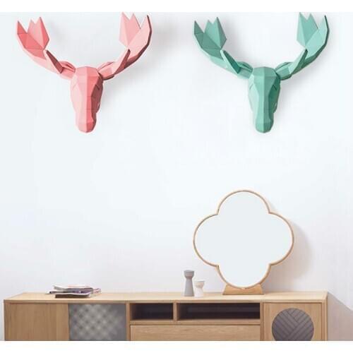 Ins Nordic deer head wall hanging decoration wall living room TV wall porch Zhaocai 3D geometric deer hanging hook