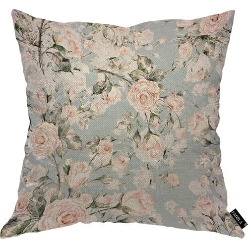 EKOBLA Watercolor Rose Throw Pillow Cover Vintage Flower Bud Garden Plants Elegance Botanical Cozy Square Cushion Case