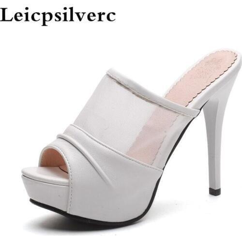The new summer gauze high-heeled fish mouth female slippers with a fine white high-heeled sandals ultra breathable comfort