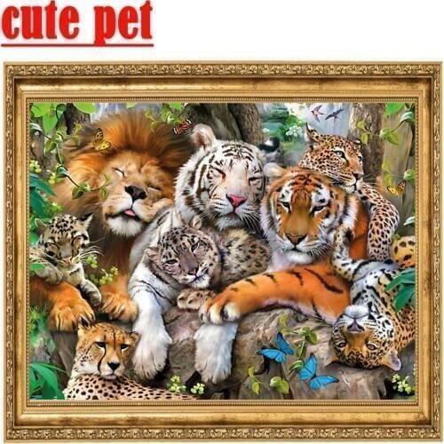 Wallpaper 5D Rhinestone Home Decor Animal Lion Tiger Cheetah DIY Diamond Paintings Tool Embroidery Cross Stitch Decor No Frame