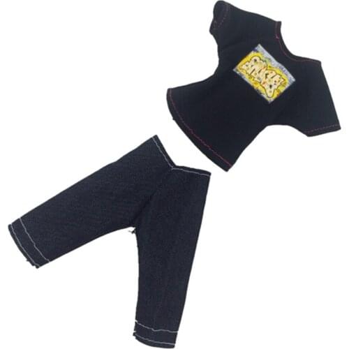 2 pcs/set Doll Accessorise Clothes Black T-shirt & Capri Pants Suit Boy Causal Suit for Ken Dolls Clothing for Height