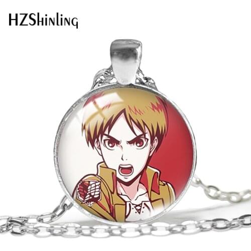 2021 New Attack on Titan Pendant Necklace Eren Mikasa Levi Anime Pendants Round Glass Photo Necklaces 25mm Jewelry Gifts