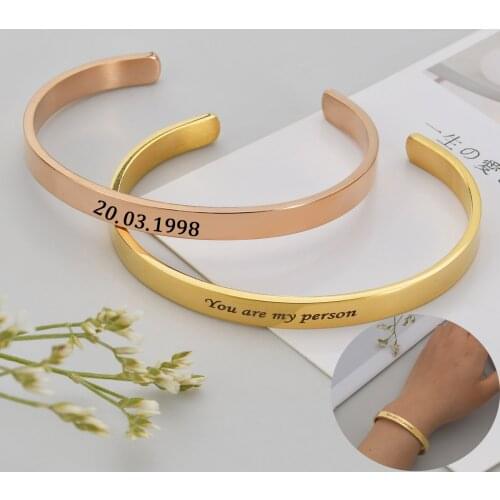 Acheerup Personalized Fashion Stainless Steel Engrave Bangles For Women Customized Bracelets Engrave Name Numbers Jewelry Gift
