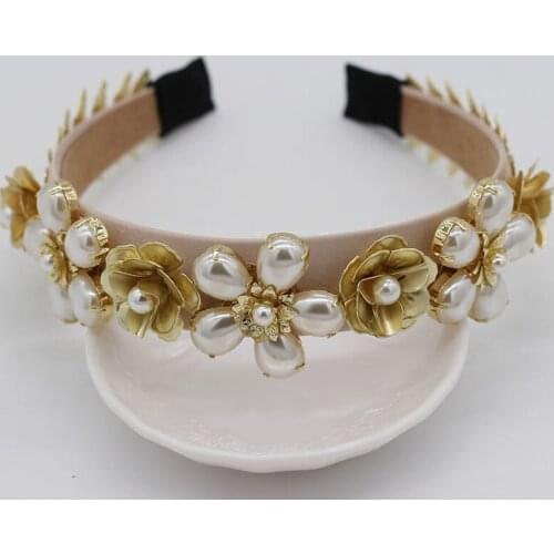 Western New Retro Hair Bands For Women Wedding Metal Gold Leafs Gem flower Headbands Girls Bride Pearl flower Hair Accessories