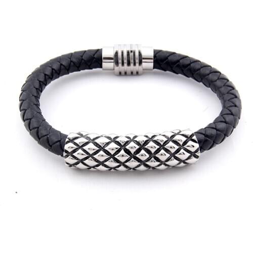 Dropshipping Fashion Stainless Steel Bead Bracelets & Bangles Men Braided Leather Bracelets Luxury Design with Magnetic Buckle