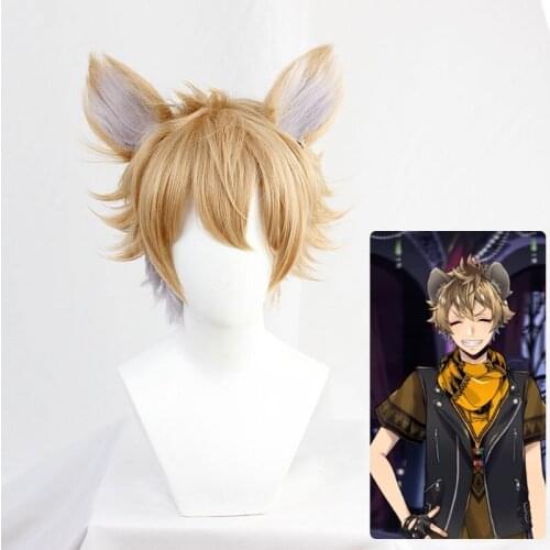Ruggie Bucchi Cosplay Wig with Ears Game Twisted Wonderland Cosplay Ruggie Bucchi Heat Resistant Synthetic Hair Wig