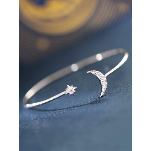 S925 sterling silver jewelry with star chasing moon by month shining stars and moon adjustable bracelet for women wedding party
