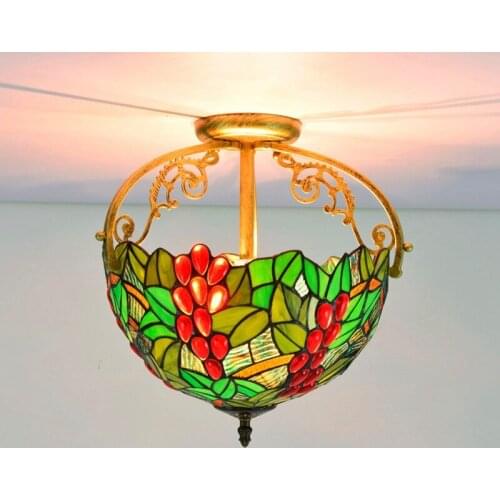 30cm Green Pastoral Grape Tiffany Multi-Color Glass Restaurant Bedroom Aisle Corridor Bathroom Glass Ceiling Lamp