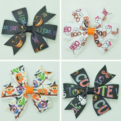 SUPWRF 3.1'' Halloween OWL cute bow Girls Hair Bow With Clip Boutique Printed Ribbon headwear diy wholesale 20 PCS T0929