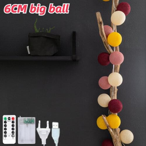 6CM LED Cotton Balls Garland Fairy Lights String Garden Christmas Holiday Wedding Party Bedroom Lamp Chain Outdoor Decorations