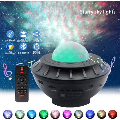 USB LED Night Light Starry Water Wave Projection Lamp Bluetooth-Compatible Music Rhythm Room Decor Children Christmas Decor