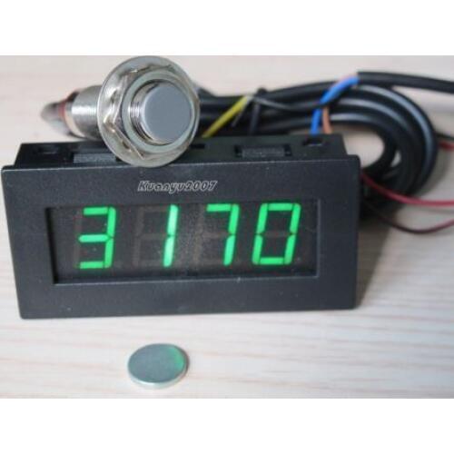 Tachometer RPM Speed 5-9999RPM Digital LED Tacho Gauge Meter 12v car + Hall Proximity Switch Sensor + Magnet green