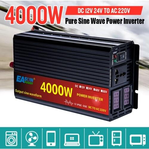 2KW 3KW 4KW 5KW Pure Sine Wave 12V 24V 220V Voltage Transformer Power Inverter DC 12V To AC 230V Converter With 2 LED Display