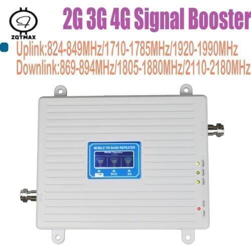 ZQTMAX 2g 3g 4g Tri Band Signal Booster 850 1800 2100Mhz CDMA WCDMA UMTS LTE Cellular Repeater Amplifier home repeater amplifier