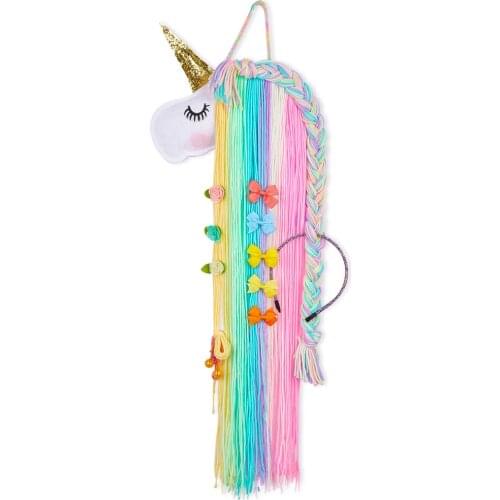 Unicorn Hair Bow Holder Hair Pin Organizer for Girls Unicorn Storage Organizer Unicorn Theme Party Decorations Rainbow Tassels