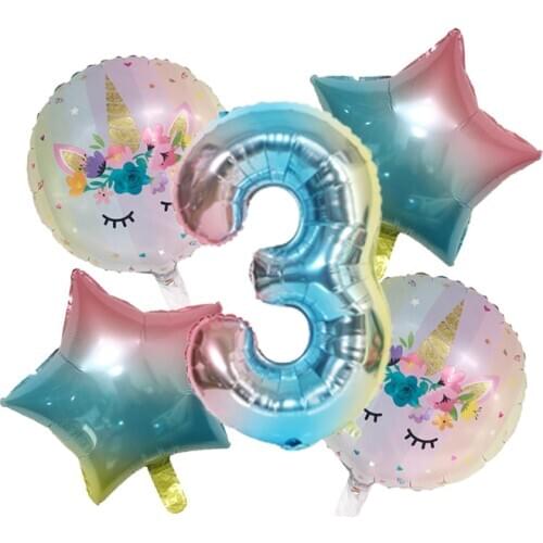 5Pcs/Lot Rainbow Unicorn Party Balloons Unicorn Birthday Decoration Number Balloon Kids Birthday Party Baby Shower Decor Globos
