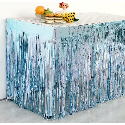275x75 cm Hawaii Party Decoration Table Skirt Foil Fringe Metallic Tinsel Table Skirt For Wedding Birthday Party Decoration