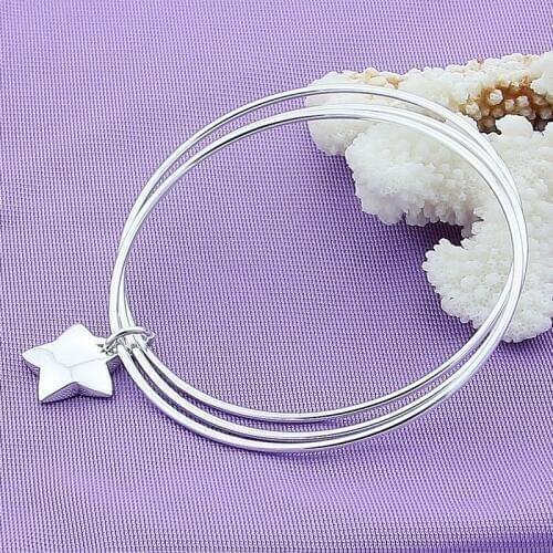DOTEFFIL 925 Sterling Silver Three Circle Star Bangle Bracelet For Woman Wedding Engagement Fashion Charm Party Jewelry