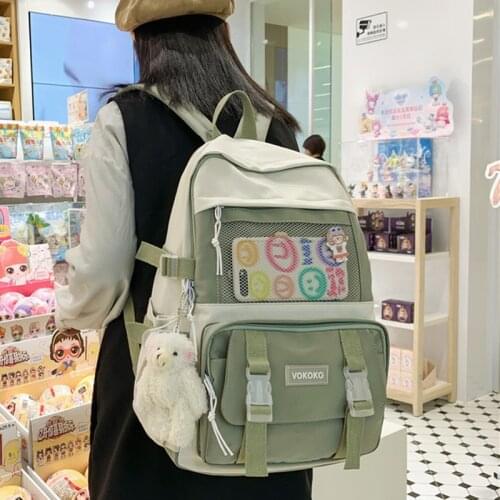 Womens Backpack With Front Mesh Pocket Schoolbag for Teenage Girls Boys Large Capacity Travel Backpack Waterproof Nylon Mochila