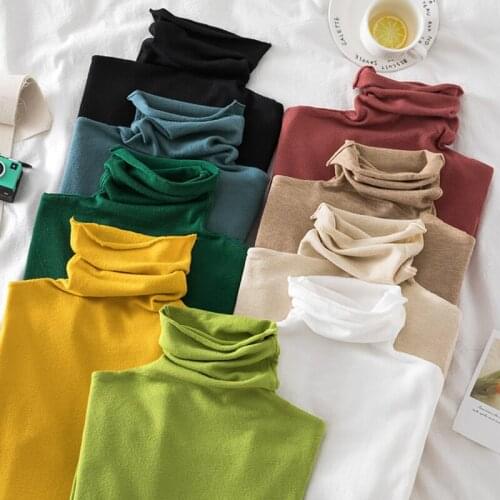 2021 Sweater Women Autumn Winter Pile Collar Long Sleeve Pullover Pull Femme White Knitted Tops Solid Slim Soft Sueters De Mujer