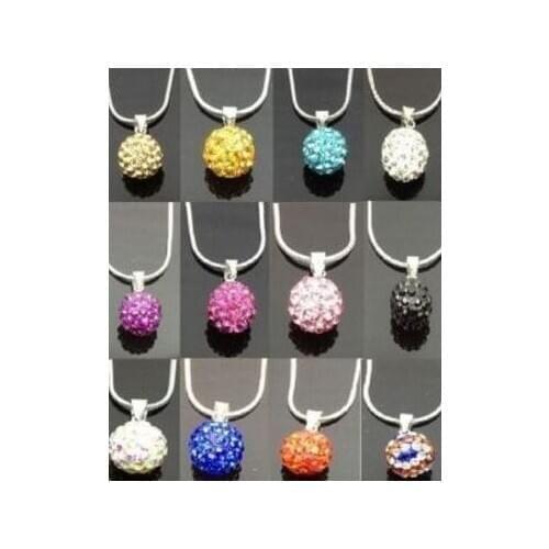 10mm 5pcs/lot disco ball bead silver plated crystal necklace 16 inch Snake pendants Chains t7545