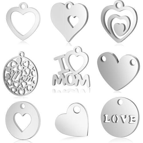 10pcs/lot diy mother day heart key stainless steel charm pendant wholesale I Love Mom jewelry bracelet connector charms
