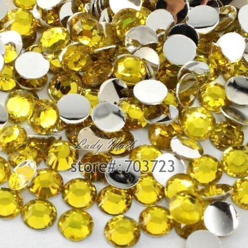 1000Pcs/Bag ss16 4mm Acrylic Nail Art Glitter Rhinestones Nail Tools DIY Decoration not hotfix Bright Yellow N10