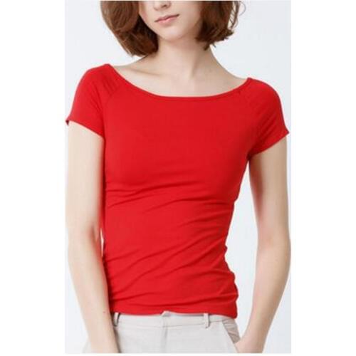 2020 New women fashion casual cotton t-shirts tops,big size womens t shirts ,sexy slash neck girls shirts black pink red white