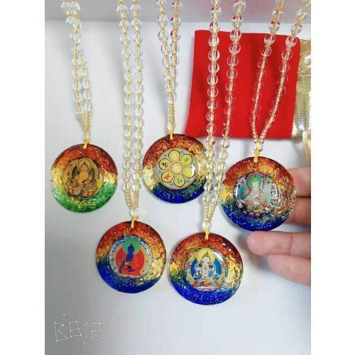 5PCS BEST GIFT the Buddha Jambhala fortune god Guru Rinpoche bless talisman Om mani padme hum Mantra Crystal Pendant Amulet