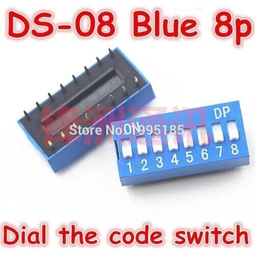 50Pcs/Lot DS-08 2.54MM 8P DIP Dial The Code Switch/Toggle Switch/Coding Switch 8P Blue Dial The Code Switch