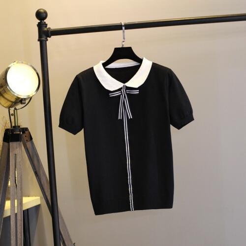 Baharcelin High Quality Women Girl Summer short Sleeve Pullover Crew neck Knitted sweaters Cute Sweet basic Knitwear Outwear Top