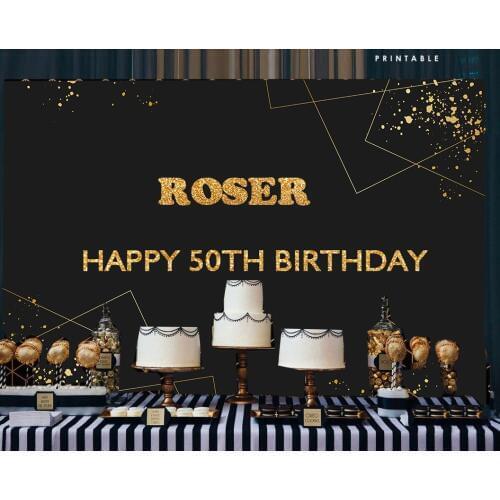 BEIPOTO Black backdrop Gold geometric adults party banner poster custom background photo studio booth props table dessert B-463