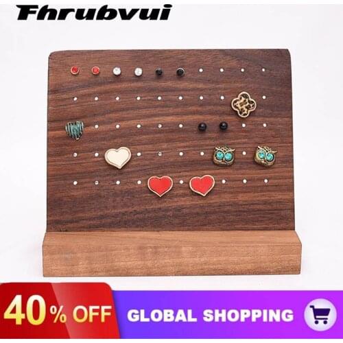 Black walnut 56Hooks Earrings Hanging Stand Jewellery Holder Organizer Hanger Storage Rack Display with Wooden Base