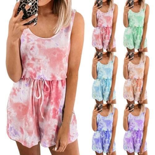 Damen Mode Tie Dye Printed Lounge Kleidung rmellose rmel Weste Shorts Set