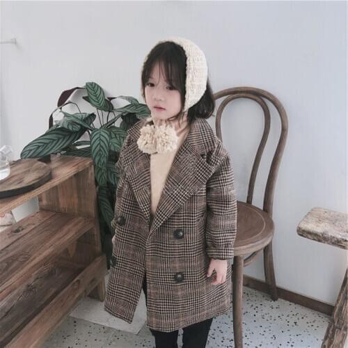 Upset Child Grid Double-breasted Long Sleeve Coat Coat