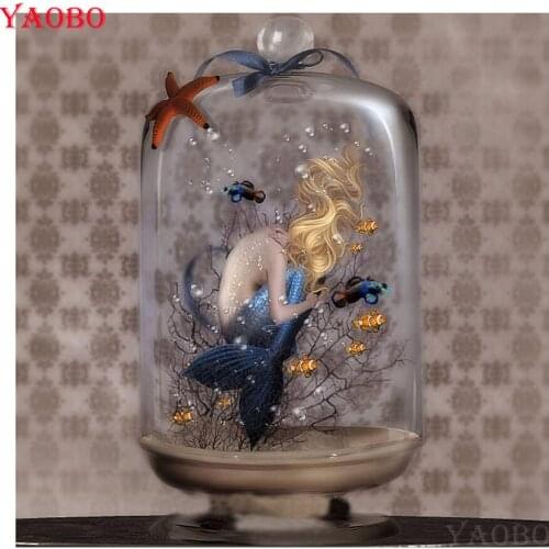 DIY Diamond painting "Mermaid in the bottle" Full Square Diamond embroidery 3D Cross stitch Diamond mosaic crystal christmas gif