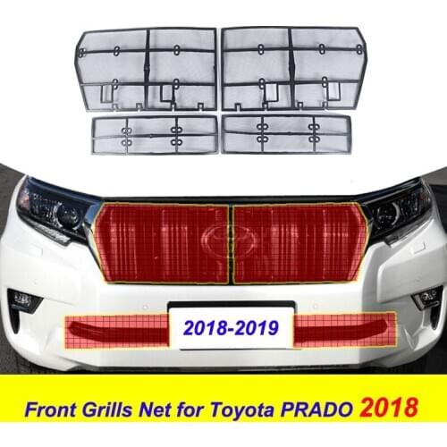 For Toyota Land Cruiser Prado FJ 150 2018 2019 Front Grille Net 4PCS Stainless Steel Grille Insect Mesh Exterior Accessories
